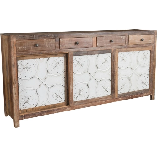 Ogden Sliding Door Buffet Sideboard Cabinet in White Metal & Wood