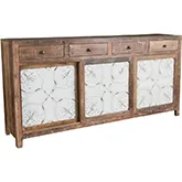 Ogden Sliding Door Buffet Sideboard Cabinet in White Metal & Wood