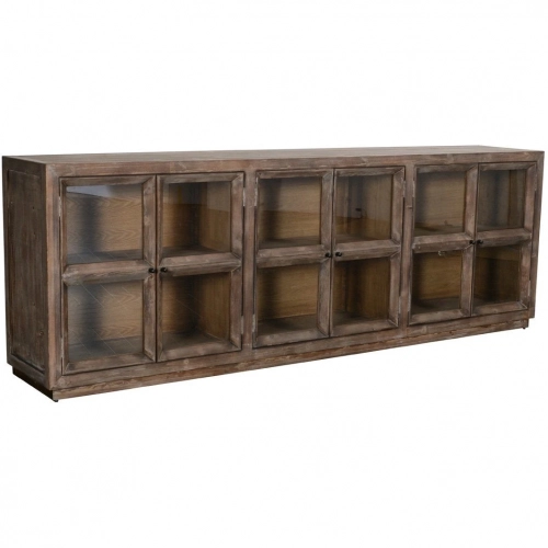 Selma 6 Door Sideboard in Brown Finish Reclaimed Pine & Glass