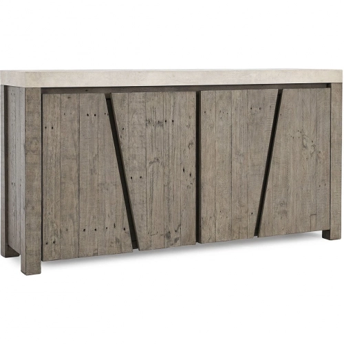 Durant 4 Door Sideboard in Distressed Gray Pine with Antique White Faux Concrete Laminate Top