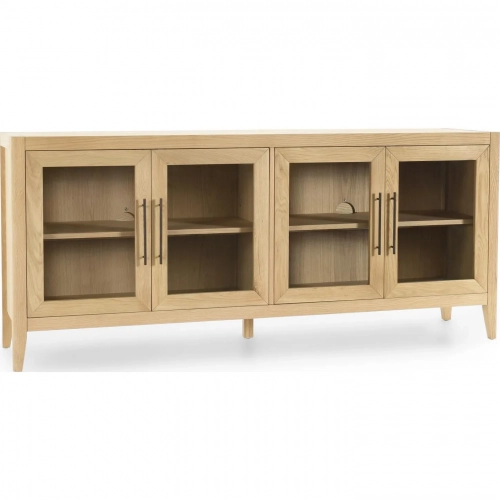 Beechgrove 4 Door Buffet in Natural Oak Veneer & Tempered Glass