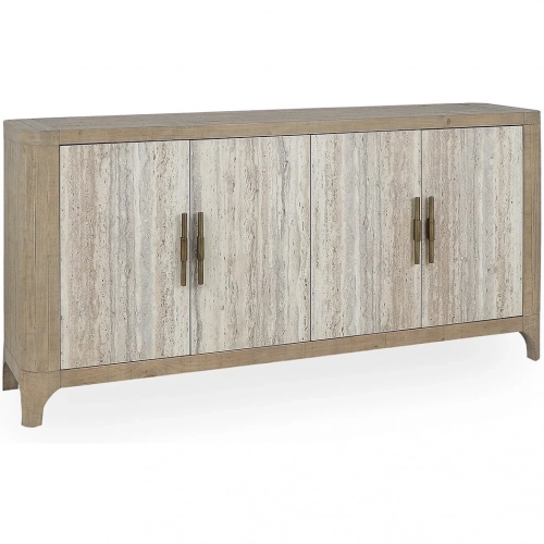 Alpine 72" 4 Door Buffet in Natural Finish Reclaimed Wood &Travertine Laminate