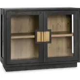 Larson 2 Door Cabinet in Distressed Black Reclaimed Pine & Tempered Glass