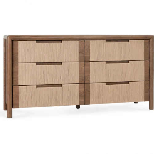Corda 6 Drawer Dresser in Nut Brown Oak Veneer & Natural Rope