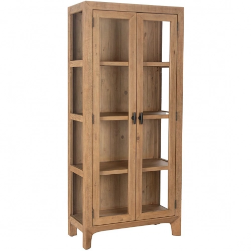 Crest Tall Cabinet in Natural Reclaimed Pine & Tempered Glass