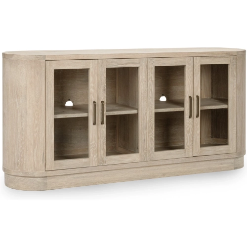 Vander 4 Door Buffet in White Wash Wood & Tempered Glass