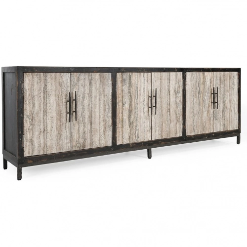 Lisbon 6 Door Sideboard in Reclaimed Pine & Travertine