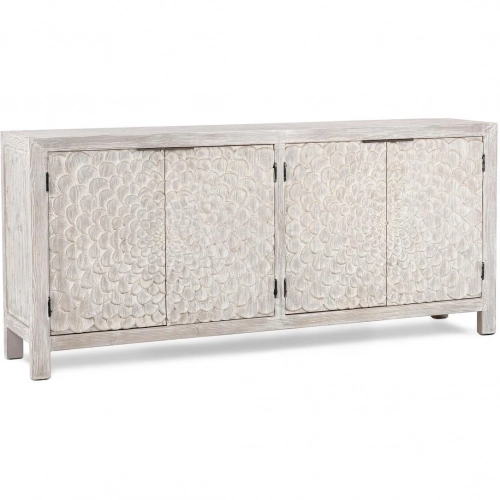 Astrid 4 Carved Door Sideboard in Pearl White Reclaimed Pine