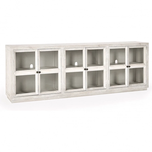 Selma 6 Door Sideboard in Cream Finish Reclaimed Pine & Glass