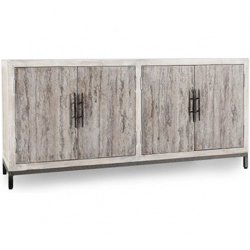 Lisbon 4 Door Sideboard in White Reclaimed Pine & Travertine