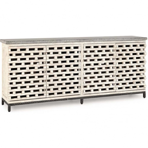 Virginia 4 Door Cabinet in Timeworn Cream Reclaimed Pine & Blue Stone