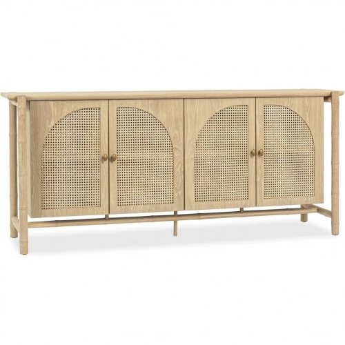 Barrea 4 Door Cabinet in Oak Wood & Cane