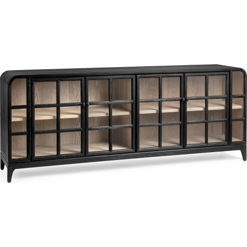 Maison 4 Door Cabinet in Loft Black Wood & Tempered Glass
