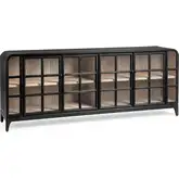 Maison 4 Door Cabinet in Loft Black Wood & Tempered Glass