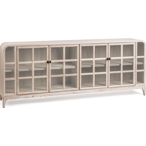 Maison 4 Door Cabinet in Coastal Drift Wood & Tempered Glass