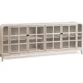 Maison 4 Door Cabinet in Coastal Drift Wood & Tempered Glass