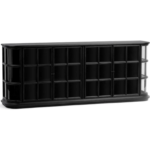 Carson 4 Door Cabinet in Loft Black Wood & Tempered Glass