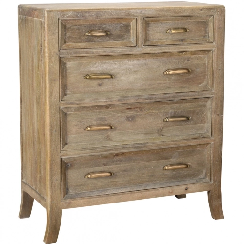 Francesca 5 Drawer Dresser in Vintage Taupe Mango Wood