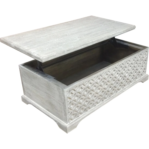 Parlor Carved Lift Top Coffee Table in Gray Mango Wood
