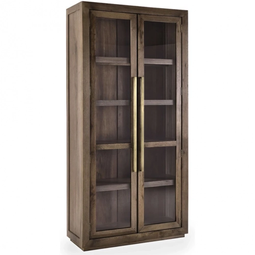 Bradley Tall Cabinet in Dark Oak Wood & Glass