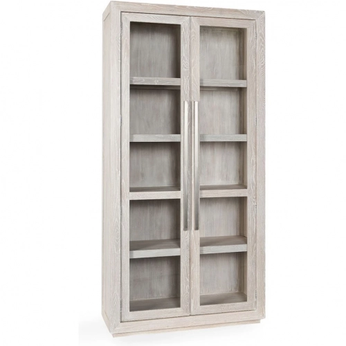 Bradley Tall Cabinet in White Washed Oak Wood & Glass