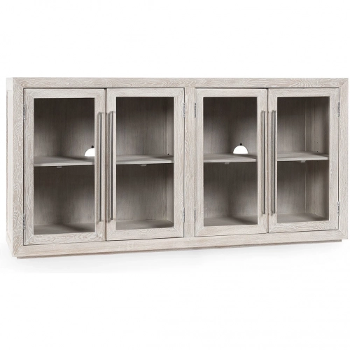 Bradley 4 Door Sideboard in White Washed Oak Wood & Glass