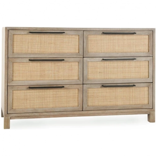 Jensen 6 Drawer Dresser in Taupe Mango Wood & Cane