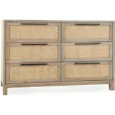 Jensen 6 Drawer Dresser in Taupe Mango Wood & Cane
