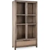 Jensen 2 Door 1 Drawer Tall Cabinet in Taupe Mango Wood & Cane