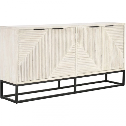 Flint 72" 4 Door Buffet in White Wash Mango Wood & Metal