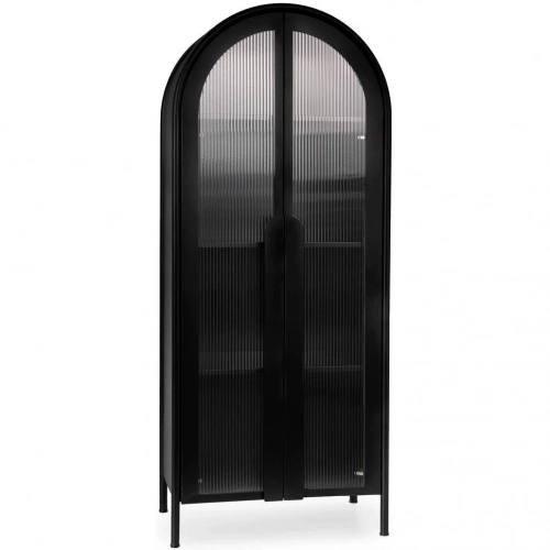 Moca 2 Door Tall Cabinet in Black Metal & Fluted Glass