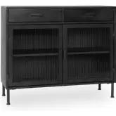 Nore 2 Door 2 Drawer Cabinet in Blackened Steel & Fluted Glass