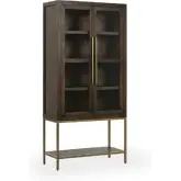 Freemont Tall Cabinet in Kona Brown Wood, Metal & Tempered Glass