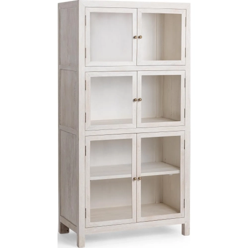 Hera Display Cabinet in Cream Finish Mango Wood & Tempered Glass