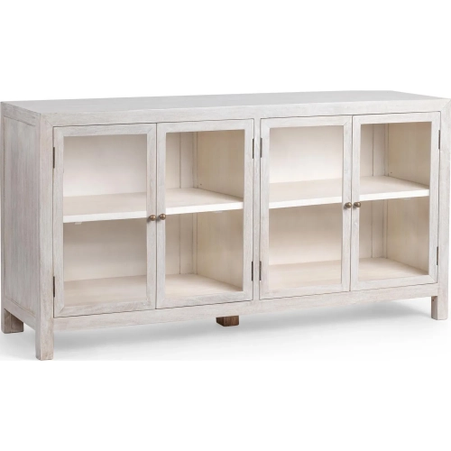 Hera 4 Door Buffet in Cream Finish Mango Wood & Tempered Glass
