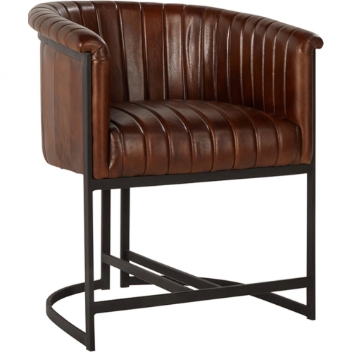 Seville Dining Arm Chair in Brown Top Grain Leather & Iron