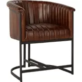 Seville Dining Arm Chair in Brown Top Grain Leather & Iron