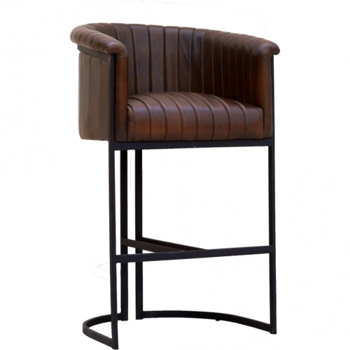 Seville Bar Stool in Brown Top Grain Leather & Metal