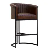 Seville Bar Stool in Brown Top Grain Leather & Metal