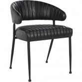 Umbria Dining Chair in Channel Stitched Jet Black Top Grain Leather & Iron