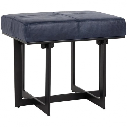 Calvin Stool in Nightfall Blue Top Grain Leather & Iron