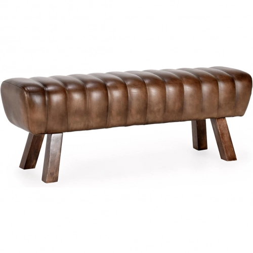 Florian 50" Bench in Channel Tufted Antique Camel Brown Leather