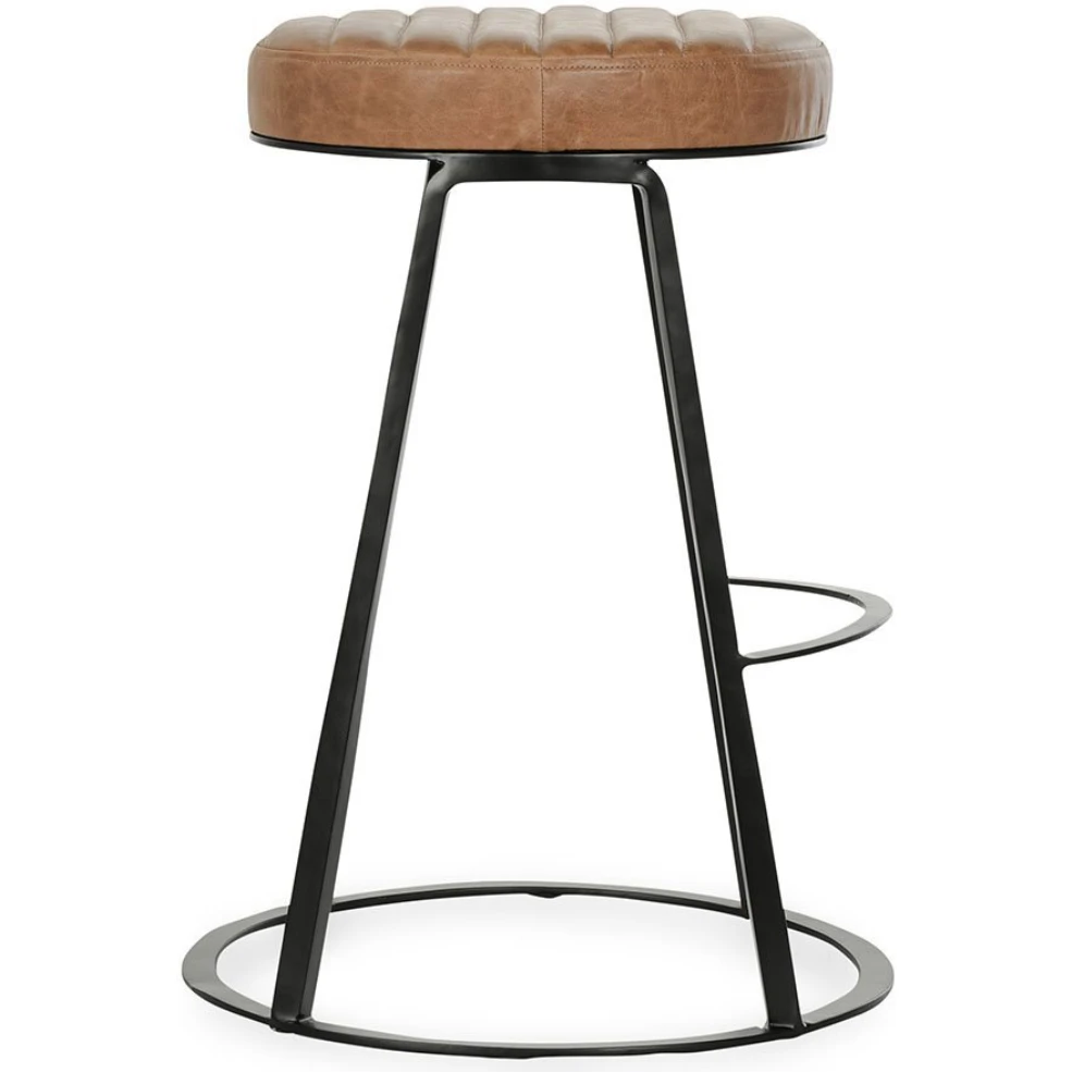 Classic Home Sawyer Round 26in Top Grain Leather Counter Stool - Thumbnail 4
