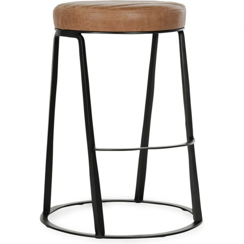 Sawyer 26" Counter Stool in Brown Top Grain Leather & Hammered Iron