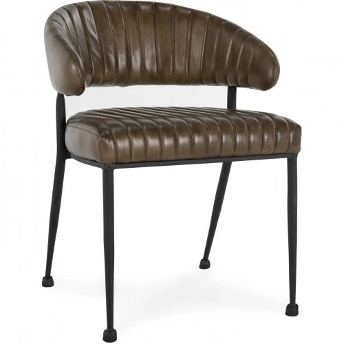 Umbria Dining Chair in Channel Stitched Camel Brown Top Grain Leather & Iron