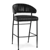 Umbria 30" Bar Stool in Channel Stitched Jet Black Top Grain Leather & Iron