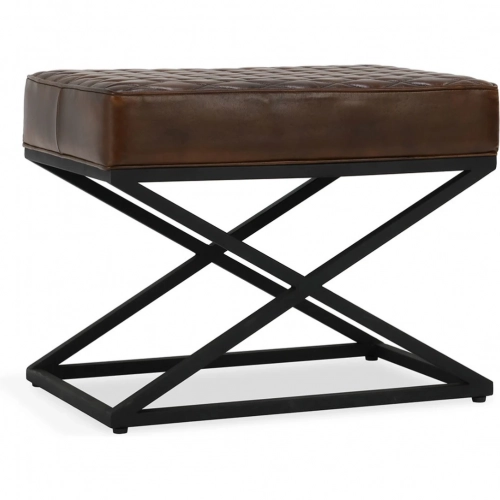 Bruno Stool in Quilted Rustic Brown Top Grain Leather & Black Metal