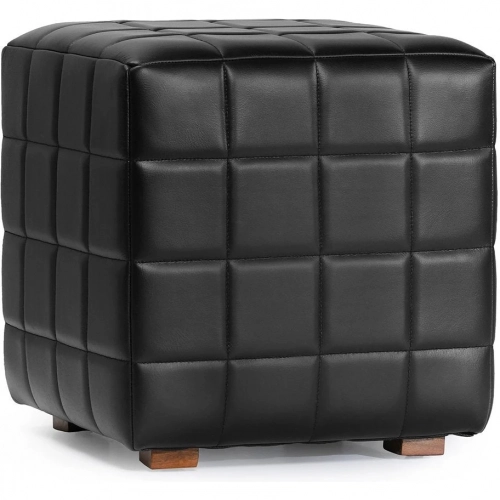 Carlo 18" Square Ottoman in Quilted Jet Black Top Grain Leather