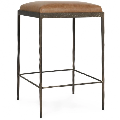 Bose 26" Counter Stool in Chestnut Brown Top Grain Leather & Hammered Bronze Iron