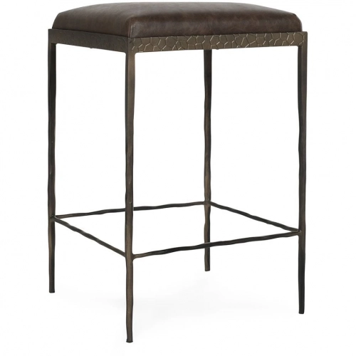 Bose 26" Counter Stool in Cocoa Brown Top Grain Leather & Hammered Bronze Iron